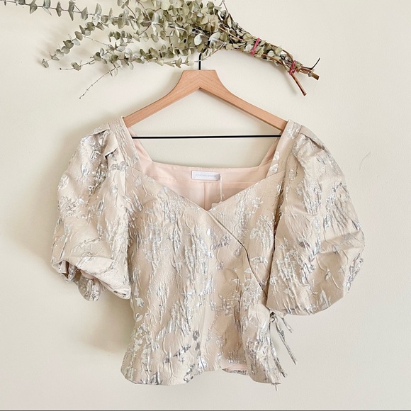 Jonathan Simkhai Taylor Matelassé Puff Sleeve Top 4 NWT - Picture 12 of 16